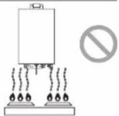 Diagram showing a device emitting smoke from three outlets, with a prohibition symbol nearby