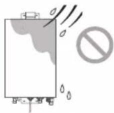 Diagram showing a device emitting exhaust smoke with a prohibition symbol, indicating pollution or discharge.