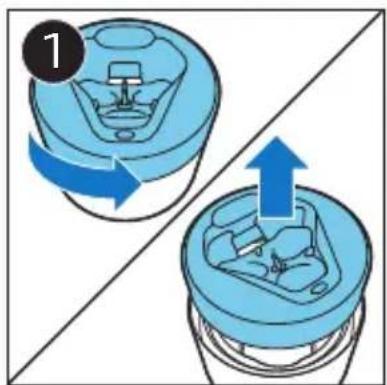 Diagram illustrating a mechanical device with labeled parts and directional arrows, showing two states of assembly or motion.