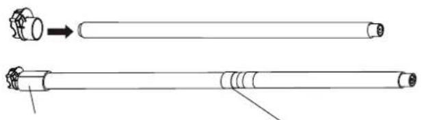 Diagram showing a cylindrical object being processed into a segmented cylindrical tube, with Chinese annotation indicating the process.
