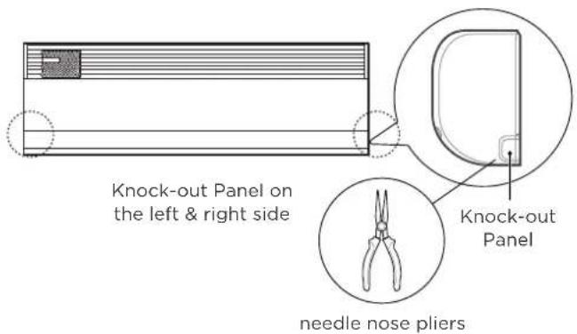 Knock-out Panel on the left & right side Knock-out Panel needle nose pliers