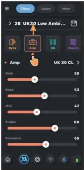 > 2B UK30 Low Ambi... Dyne Amp EQ Growth • Amp UK 30 CL > Gain 39 Bass 53 Mid 42 Triple 68 Presence 55