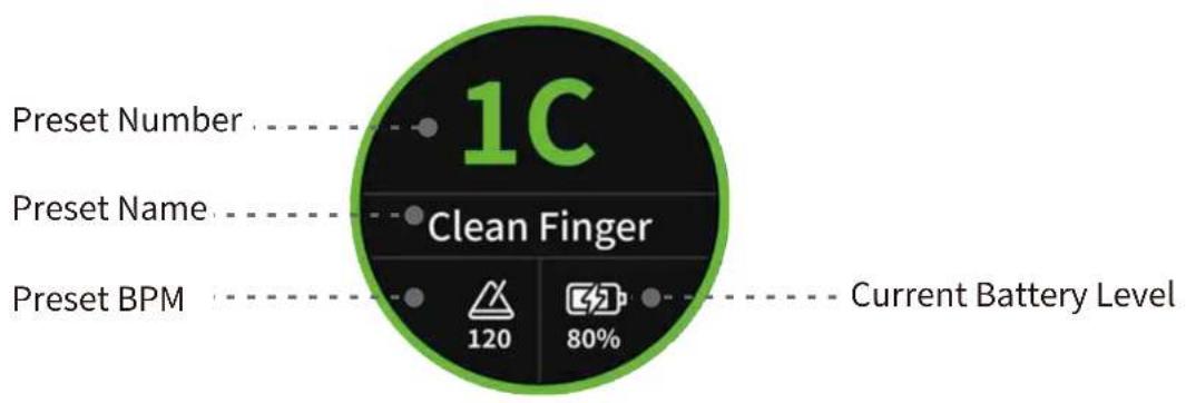1C Preset Number Preset Name Clean Finger Preset BPM 120 80% Current Battery Level