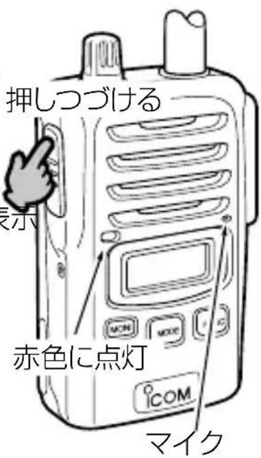 押しつづける 表示 赤色に点灯 ICOM マイク