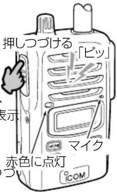 押しつづける 「ピッ」 表示 赤色に点灯 つ マイク ICOM