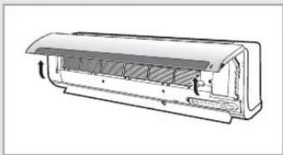 Cross-sectional diagram of a car air conditioner unit showing internal structure and airflow direction (no text or labels)
