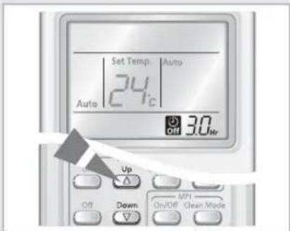 Set Temp. Auto 24°C Auto Off 3.0hr Up Off Down MPI On/Off Clean Mode