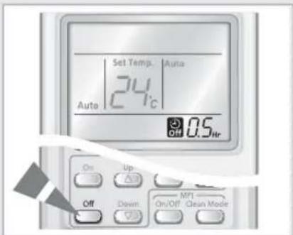 Set Temp. Auto 24°C 0.5 Hr Off Up Off Down MFI On/Off Clean Mode