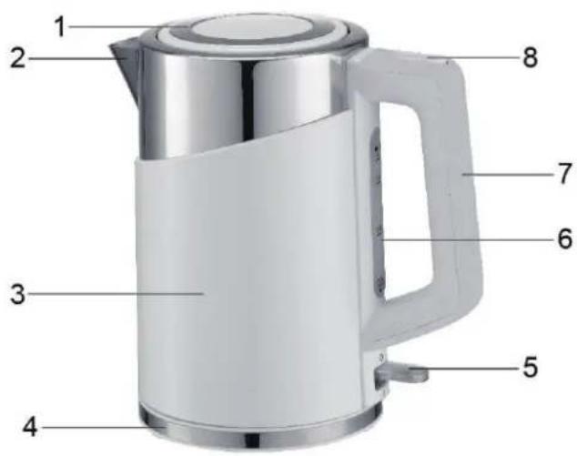 Labeled diagram of a white water heater with numbered parts for identification