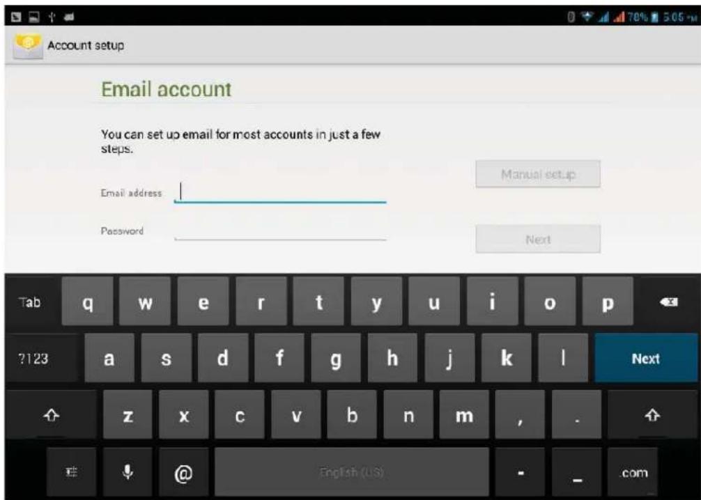 Account setup Email account You can set up email for most accounts in just a few steps. Email address Password Manual setup Next Tab q w e r t y u i o p 2123 a s d f g h j k l Next z x c v b n m , - English (US) - - .com