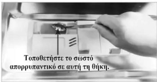 Τοποθετήστε το σωστό απορρυπαντικό σε autή τη θήκη.