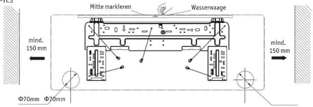Mitte markieren Wasserwaage mind. 150 mm mind. 150 mm Φ70mm Φ70mm
