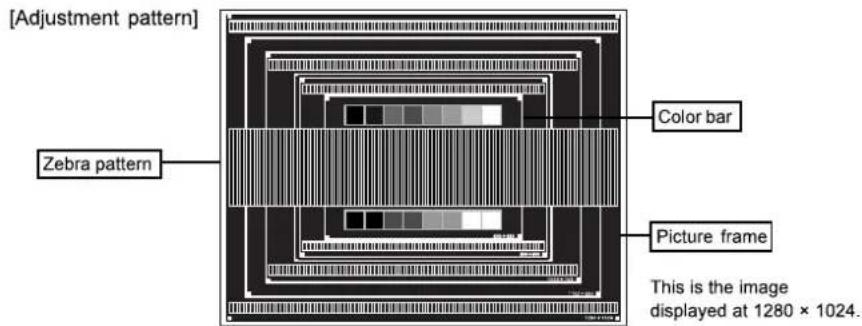 [Adjustment pattern] Zebra pattern Color bar Picture frame This is the image displayed at 1280 × 1024.