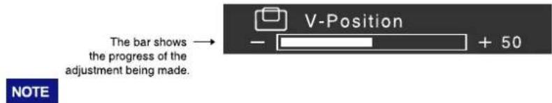 The bar shows → the progress of the adjustment being made. V-Position - + 50 NOTE
