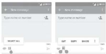 New message Type name or number SELECT ALL 100% HI New message Type name or number CUT COPY SHARE HI