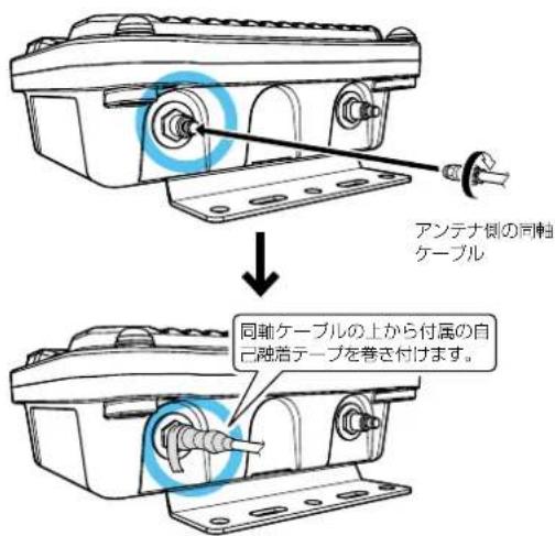 アンテナ側の同軸 ケーブル 同軸ケーブルの上から付属の自 己融着テープを巻き付けます。