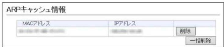 ARPキャッシュ情報 MACアドレス IPアドレス 削除 一括削除