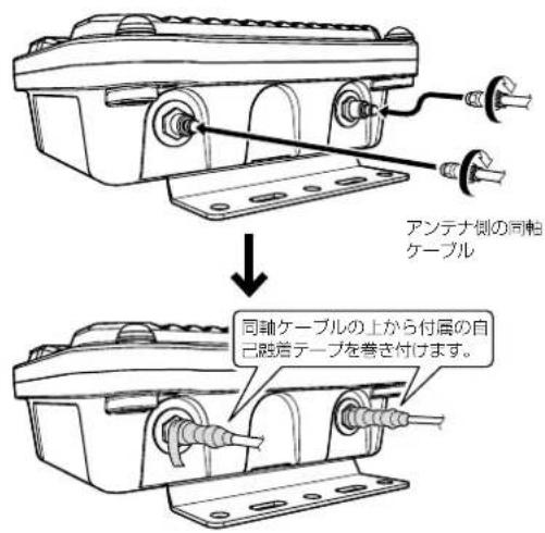 アンテナ側の同軸 ケーブル 同軸ケーブルの上から付属の自 己触着テープを巻き付けます。