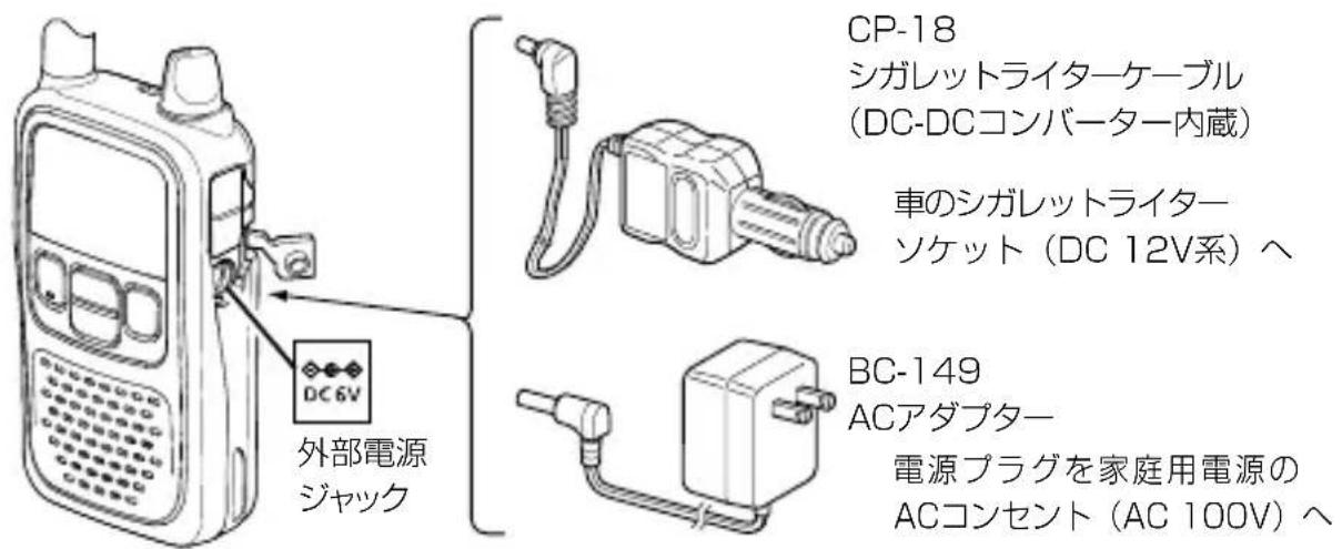CP-18 シガレットライターケーブル (DC-DCコンバーター内蔵) 車のシガレットライター ソケット (DC 12V系) へ BC-149 ACアダプター 電源プラグを家庭用電源の ACコンセント (AC 100V) へ 外部電源 ジャック