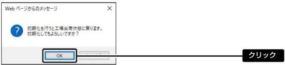 Web ページからのメッセージ ? 初期化を行うと工場出荷状態に戻ります。 初期化してもよろしいですか? OK クリック