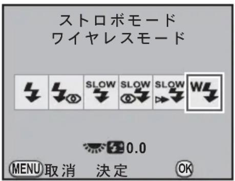 ストロボモード ワイヤレスモード SLOW SLOW SLOW W 0.0 MENU 取消 決定 OK