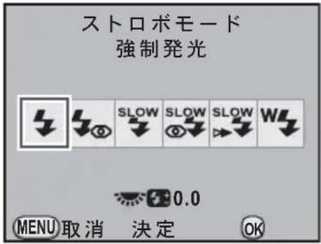 ストロボモード 強制発光 SLOW SLOW SLOW W 0.0 MENU 取消 決定 OK