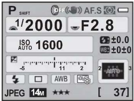 P SHIFT OFF AF.S 1/2000 F2.8 ISO 1600 AUTO ±0.0 WB ±0±0 -5 11 2 AWB JPEG 14M ★★★ [ 37 ]