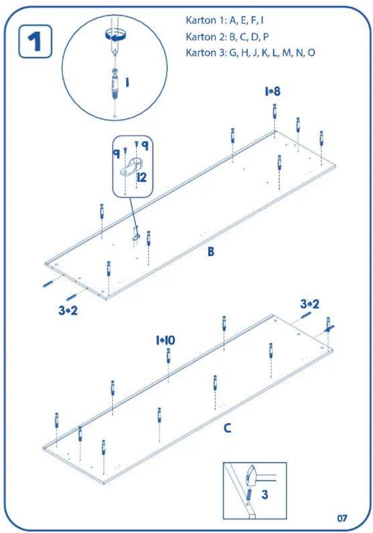 1 Karton 1: A, E, F, I Karton 2: B, C, D, P Karton 3: G, H, J, K, L, M, N, O I*8 q 9 12 B 3*2 3*2 I*10 C 3 07