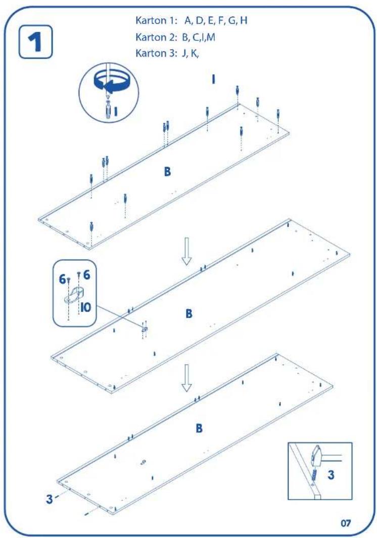 Karton 1: A, D, E, F, G, H Karton 2: B, C,I,M Karton 3: J, K, 1 B 6 6 10 B 3 07