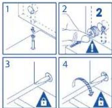 Diagram illustrating four steps of a mechanical or electrical procedure with labeled components and directional arrows
