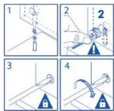 Diagram illustrating four steps of a mechanical or electrical procedure with labeled components and directional arrows