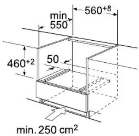 min. 550 560+8 460+2 50 min. 250 cm²