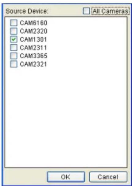 Source Device: All Cameras CAM6160 CAM2320 CAM1301 CAM2311 CAM3365 CAM2321 OK Cancel