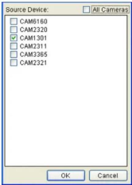 Source Device: All Cameras CAM6160 CAM2320 ✓ CAM1301 CAM2311 CAM3365 CAM2321 OK Cancel