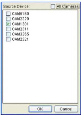 Source Device: CAM6160 CAM2320 CAM1301 CAM2311 CAM3365 CAM2321 All Cameras OK Cancel