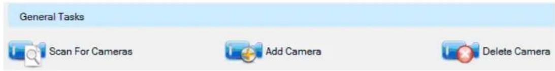 General Tasks Scan For Cameras Add Camera Delete Camera