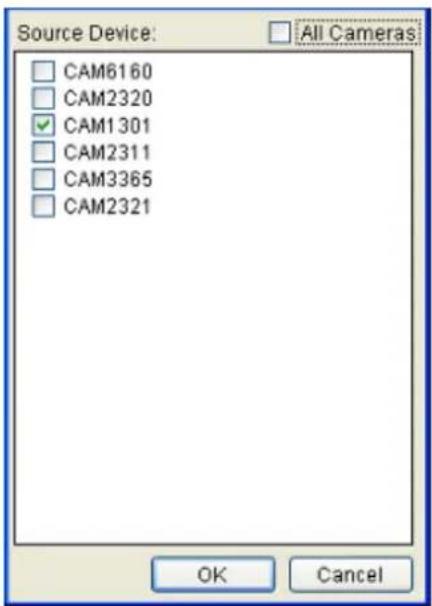 Source Device: CAM6160 CAM2320 ✓ CAM1301 CAM2311 CAM3365 CAM2321 All Cameras OK Cancel