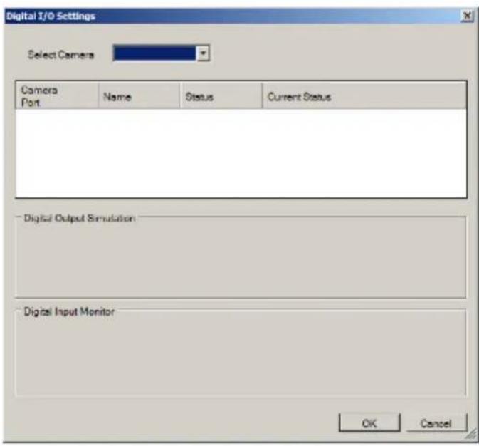 Digital I/O Settings Select Camera Camera Port Name Status Current Status Digital Output Simulation Digital Input Monitor OK Cancel