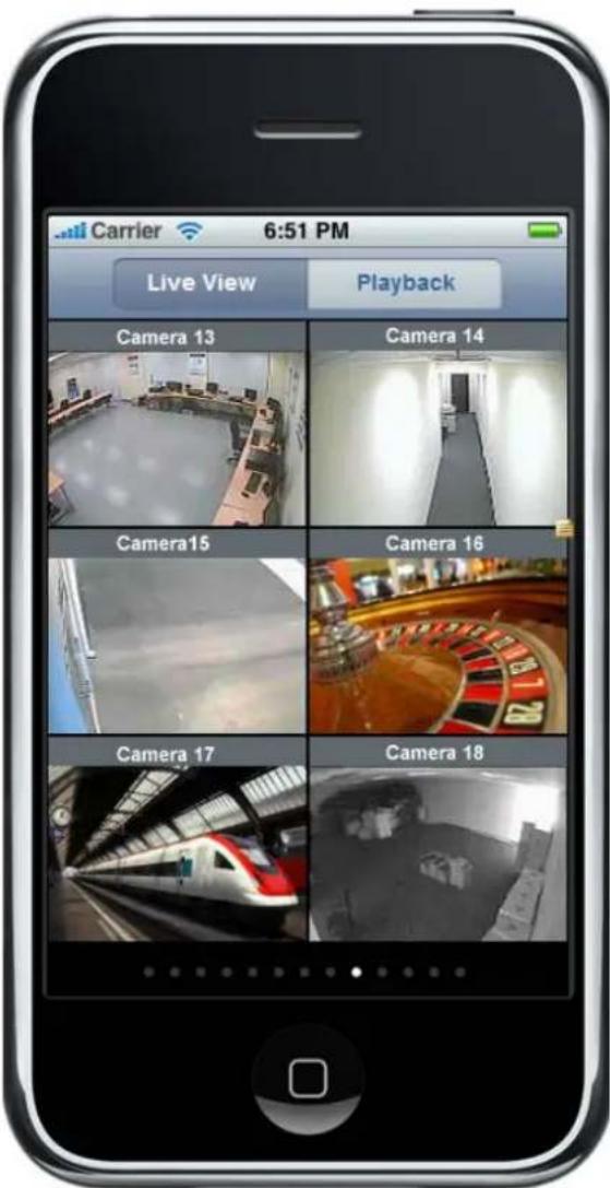 Carrier 6:51 PM Live View Playback Camera 13 Camera 14 Camera15 Camera 16 Camera 17 Camera 18