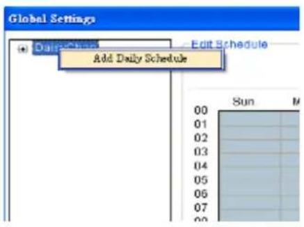 Global Settings Add Daily Schedule Sun M