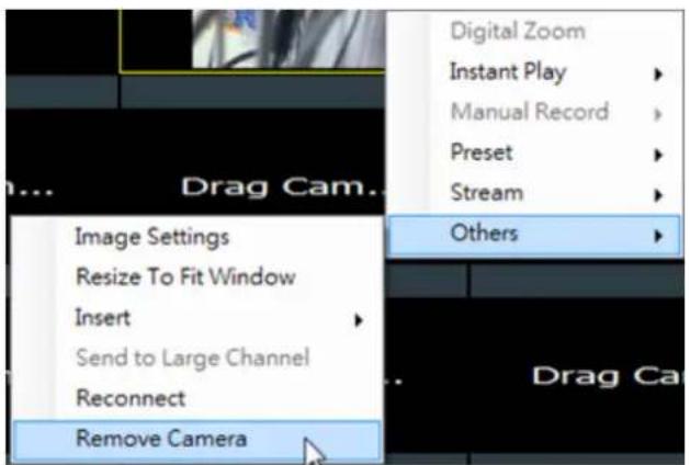 Digital Zoom Instant Play Manual Record Preset Stream Drag Cam... Image Settings Resize To Fit Window Insert Send to Large Channel Reconnect Remove Camera Others Drag Ca