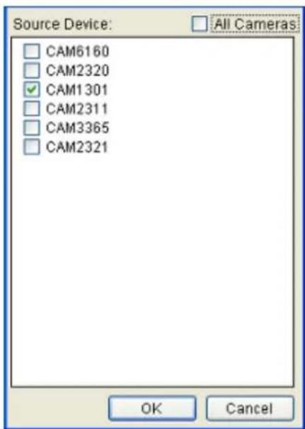 Source Device: All Cameras CAM6160 CAM2320 ✓ CAM1301 CAM2311 CAM3365 CAM2321 OK Cancel