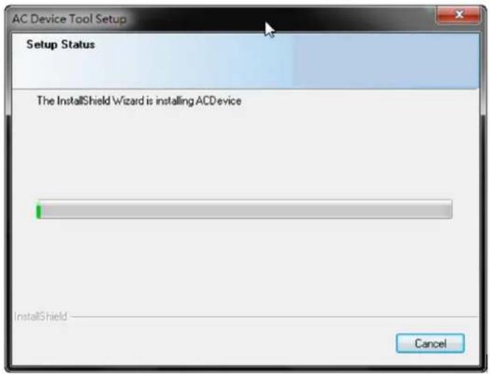 AC Device Tool Setup Setup Status The InstallShield Wizard is installing ACDevice InstallShield Cancel