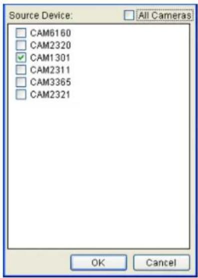 Source Device: All Cameras CAM6160 CAM2320 CAM1301 CAM2311 CAM3365 CAM2321 OK Cancel