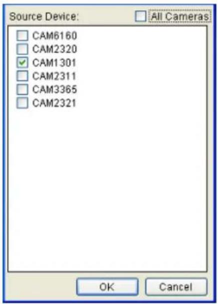 Source Device: CAM6160 CAM2320 CAM1301 CAM2311 CAM3365 CAM2321 All Cameras OK Cancel