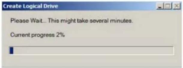 Create Logical Drive Please Wait... This might take several minutes. Current progress 2%