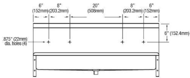 6" (152mm) 8" (203.2mm) 20" (508mm) 8" (203.2mm) 6" 6" (152.4mm) .875" (22mm) dia. holes (4)