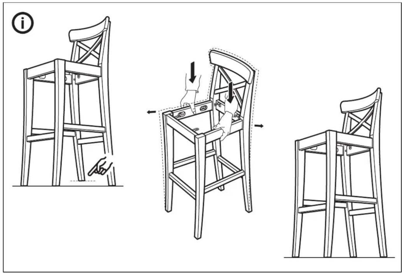 Diagram illustrating the step-by-step folding of a wooden chair, showing hand positioning and adjustment mechanism.