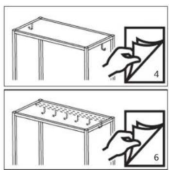 Diagram showing two steps of folding a rectangular object, labeled with numbers 4 and 6, indicating folding or folding process.
