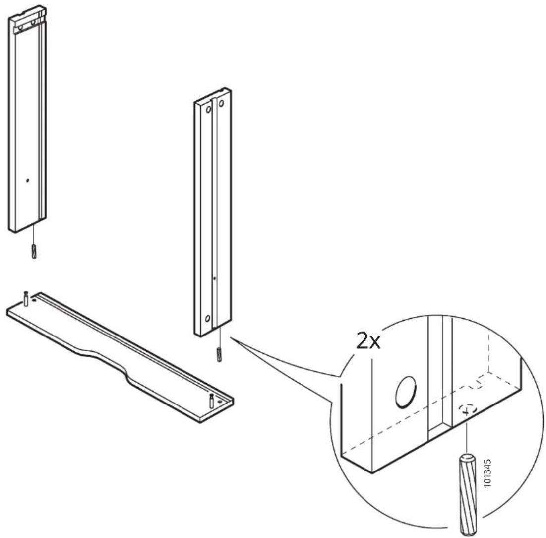 Technical diagram showing assembly of a metal frame with labeled components and a magnified inset highlighting a 2x ratio.